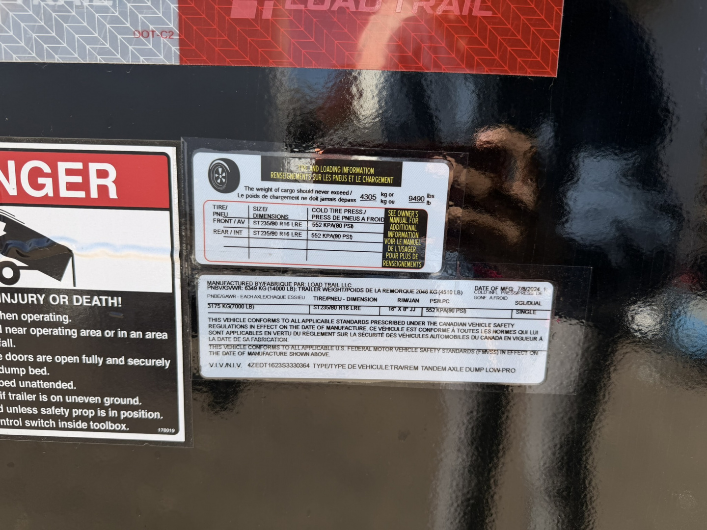 New 2025 Load Trail 7-16 Dump 7 Gauge Floor 7K Axles, W2'SideExtensions