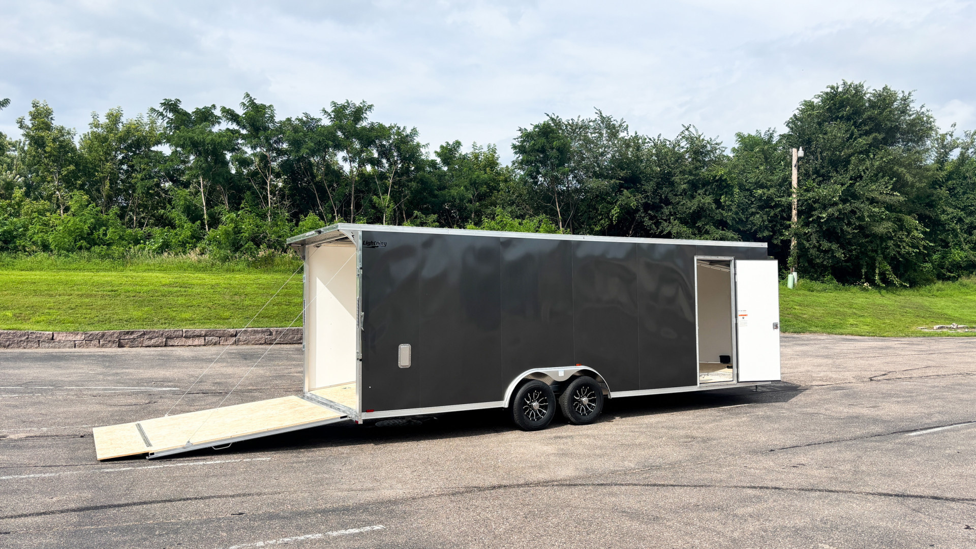 New Lightning 8.5x24 Enclosed Aluminum Car Hauler- Rear Ramp
