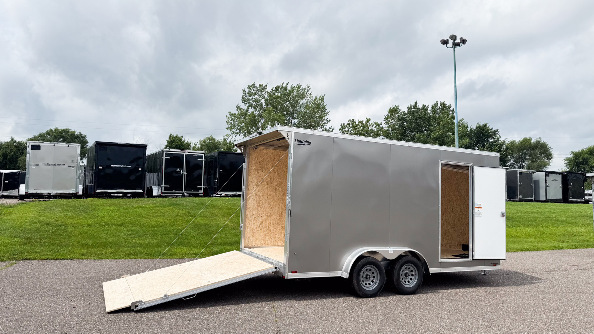 New Lightning 7.5x16 Aluminum Enclosed Trailer - Rear ramp door!