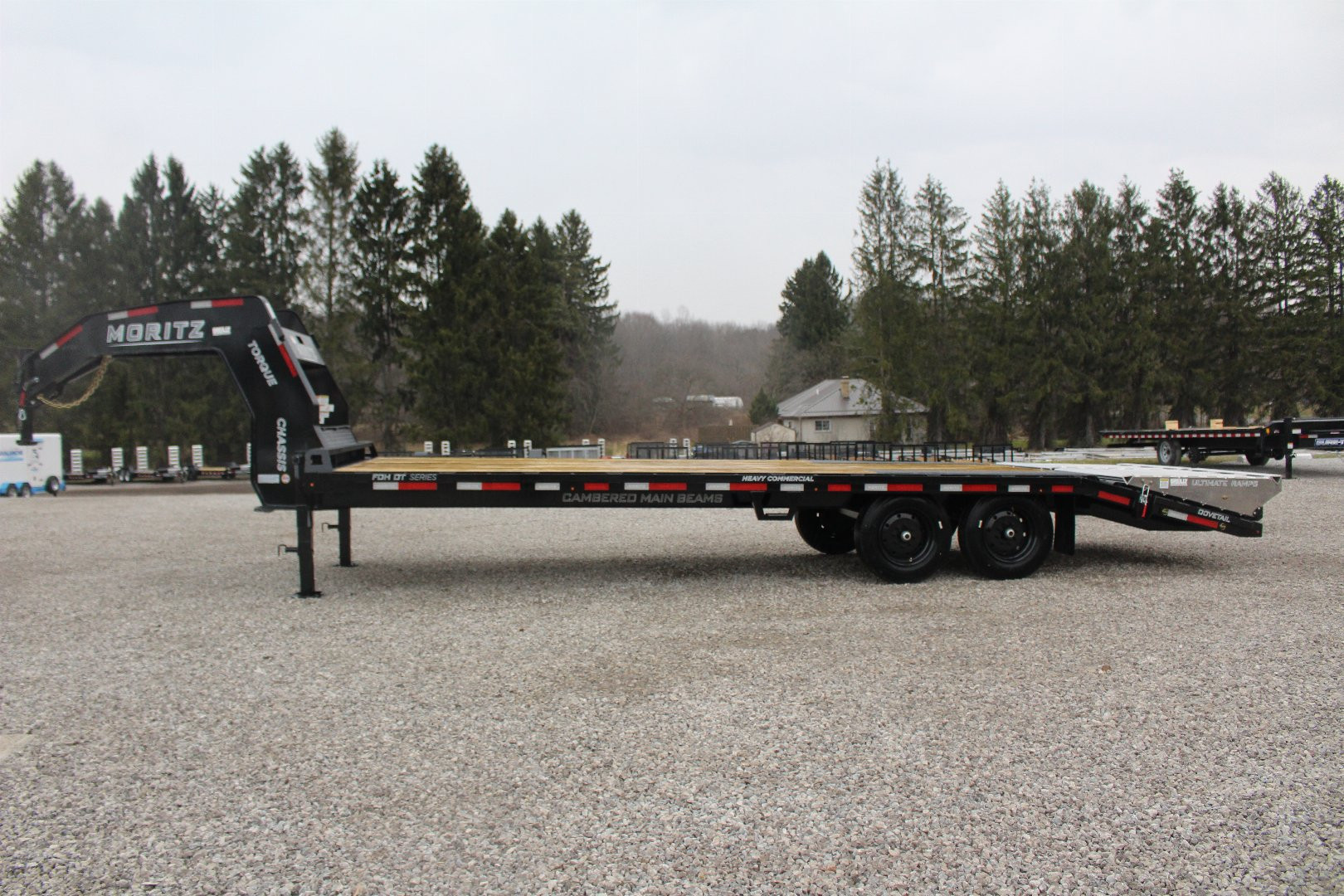 New 2025 Moritz FDGH DT 20' + 5' GOOSENECK Deckover Flatbed Trailer- Full Width Aluminum Ramps- 17900# GVW