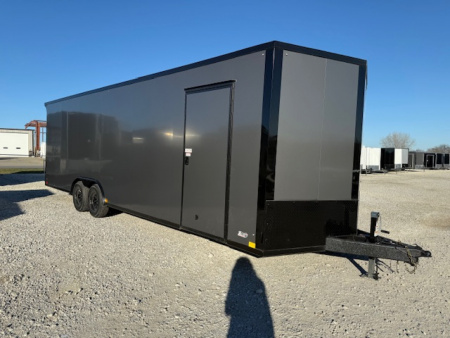 New 2026 Cross Charcoal 8.5'x26' 10k Alpha Flat Top V-Nose Enclosed Car Hauler Cargo Trailer