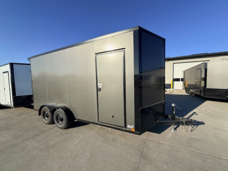 New 2026 Cross Charcoal/Black 7'x16' 10k Alpha Flat Top V-Nose Enclosed Cargo Trailer