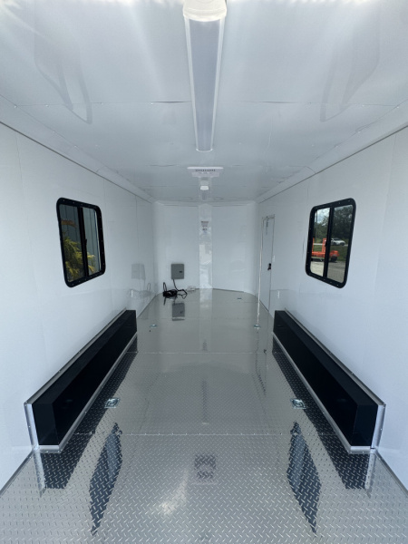 New 2025 Arising 8.5X16 TANDEM AXLE 10000 LB GVWR Cargo / Enclosed Trailer WITH CHARCOAL .080 COMPOSITE EXTERIOR, MAG WHEELS, A/C, ATP FLOOR, INSULATED, METAL INTERIOR WALLS, 2-30X30 WINDOWS, 7'6  INTERIOR HEIGHT, EXT TONGUE, 8 D-RINGS