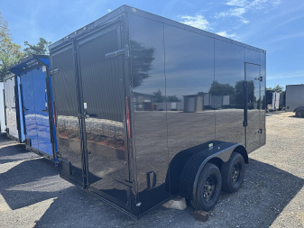New 2025 Family Trailer 7x14 Tandem Axles Cargo / Enclosed Trailer-Screwless Exterior-Blackout Pkg - FOLDING BARN DOORS