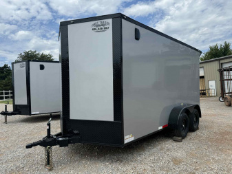 New 2025 Family Trailer 7x14 Tandem Axles Cargo / Enclosed Trailer-Screwless Exterior-Blackout Pkg-Rear Spoiler