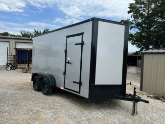 New 2025 Family Trailer 7x14 Tandem Axles Cargo / Enclosed Trailer-Screwless Exterior-Blackout Pkg-Rear Spoiler
