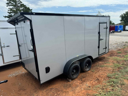 New 2025 Family Trailer 7x16 Tandem Axle Cargo / Enclosed Trailer-Screwless Exterior-Blackout Pkg- Rear Spoiler
