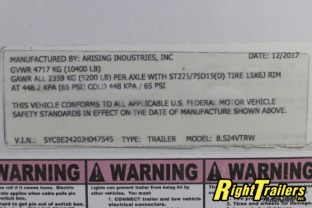 Used 2018 8.5X24 Arising Race Trailer