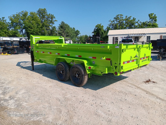 New 2026 Iron Bull Gooseneck Dump Trailer / DTG Series/ 83" Wide x 16' Long / 24" High Sides / Tarp / Ramps / Scissor Hoist / 2-7000# Electric Brake Axles / Neon Green