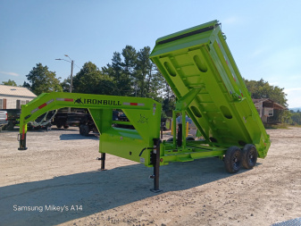 New 2026 Iron Bull Gooseneck Dump Trailer / DTG Series/ 83  Wide x 16' Long / 24  High Sides / Tarp / Ramps / Scissor Hoist / 2-7000# Electric Brake Axles / Neon Green