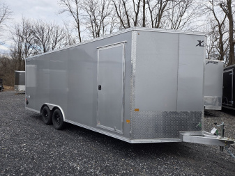 New 8.5 X 20 Xpress Aluminum Enclosed Car Trailer, 7k GVWR ***Silver w/Ramp Door, Spare Tire & Inside Spare Mount