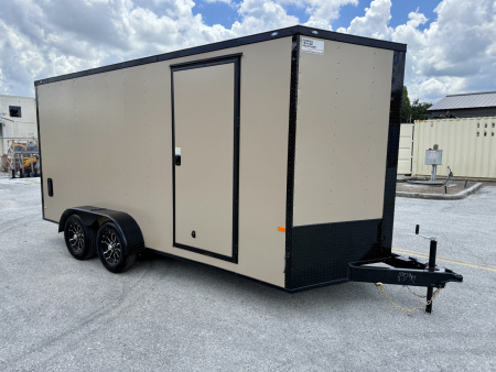 New 2026 Rock Solid Cargo 7x16 Sierra Tan 7K Rear Ramp Door Cargo / Enclosed Trailer