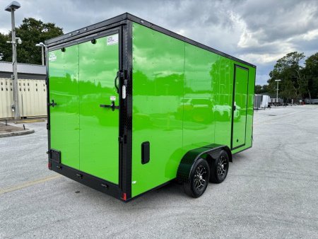 New 2026 Rock Solid Cargo 7x16 Lucky Green 7K Rear Ramp Door Cargo / Enclosed Trailer