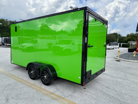 New 2026 Rock Solid Cargo 7x16 Lucky Green 7K Rear Ramp Door Cargo / Enclosed Trailer