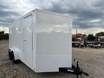 New 2025 Stallion 7'x16'x7' Enclosed Cargo Trailer - White Out Pkg