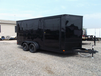 New 2025 Covered Wagon Trailers 7x16 Cargo Trailer / Enclosed Trailer / 7ft Interior / Extra Wide Ramp / 48  RV Side Door / LEDs / .030 Black Semi-Screwless Exterior / Black Out Package