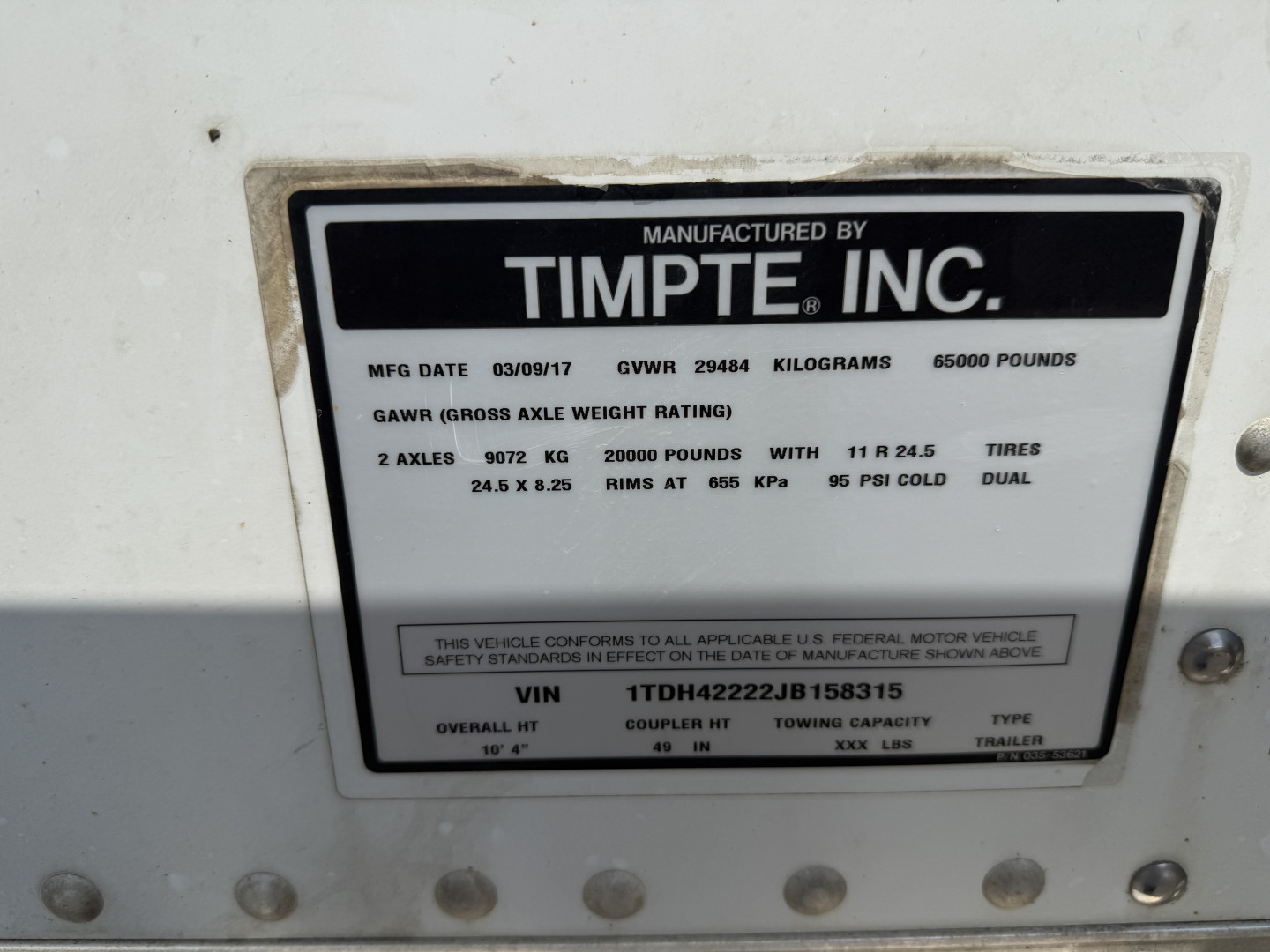 Used 2019 Timpte Ag Grain Hopper