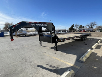 New 2026 PJ Trailers 28' X 102" Flatdeck 5' Dovetail With Monster Ramps Flatbed Trailer