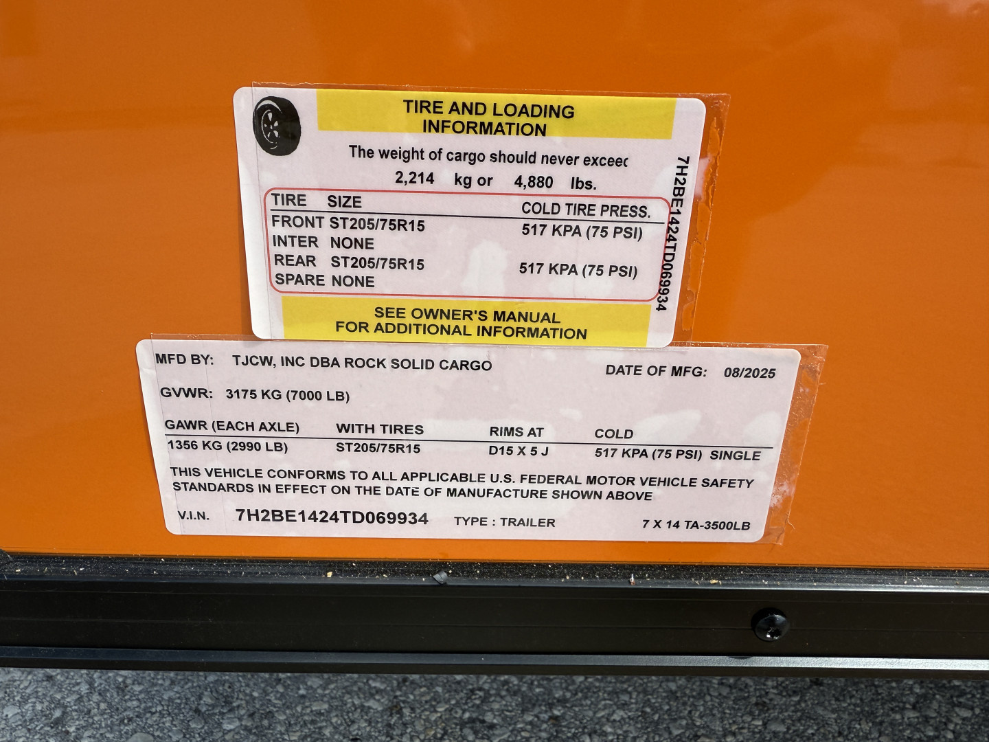 New 2026 Rock Solid Cargo 7x14 Rear Ramp Door 7K Orange & Black Polycore Black Out PKG Cargo / Enclosed Trailer