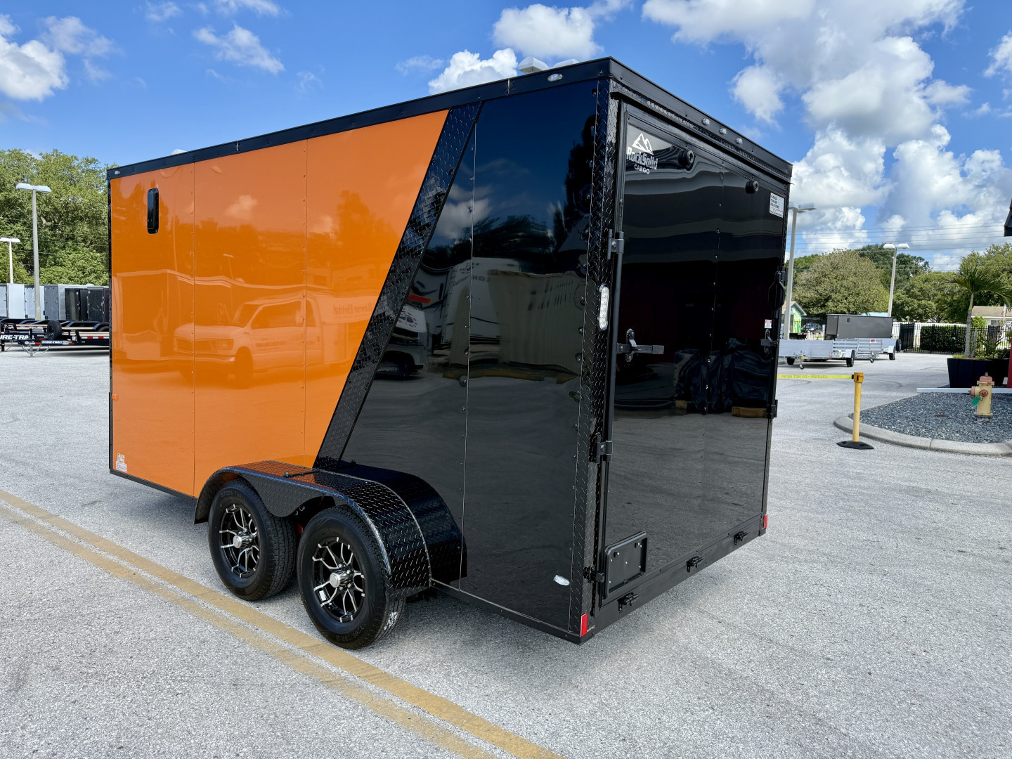 New 2026 Rock Solid Cargo 7x14 Rear Ramp Door 7K Orange & Black Polycore Black Out PKG Cargo / Enclosed Trailer