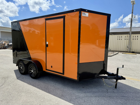 New 2026 Rock Solid Cargo 7x14 Rear Ramp Door 7K Orange & Black Polycore Black Out PKG Cargo / Enclosed Trailer