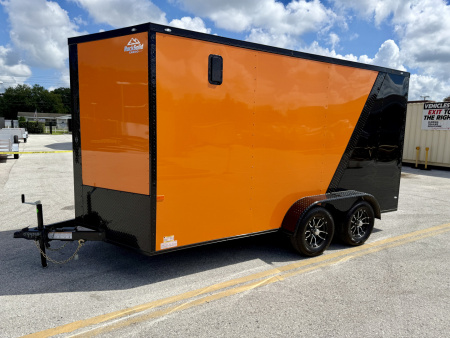 New 2026 Rock Solid Cargo 7x14 Rear Ramp Door 7K Orange & Black Polycore Black Out PKG Cargo / Enclosed Trailer