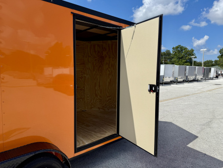 New 2026 Rock Solid Cargo 7x14 Rear Ramp Door 7K Orange & Black Polycore Black Out PKG Cargo / Enclosed Trailer