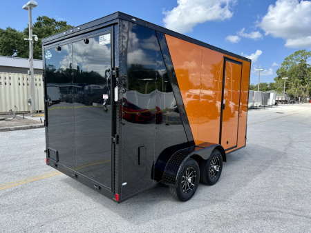 New 2026 Rock Solid Cargo 7x14 Rear Ramp Door 7K Orange & Black Polycore Black Out PKG Cargo / Enclosed Trailer