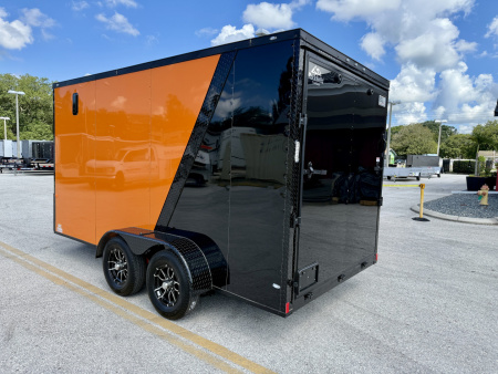 New 2026 Rock Solid Cargo 7x14 Rear Ramp Door 7K Orange & Black Polycore Black Out PKG Cargo / Enclosed Trailer