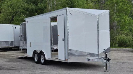 New 8 X 16 CAR HAULER ENCLOSED ALL ALUMINUM 3500# AXLES LIGHTNING POLY COMPOSITE EXTERIOR