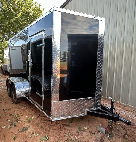 New 2025 Family Trailer 7x14 Tandem Axles Cargo / Enclosed Trailer-ScrewlessExterior-RearSpoiler