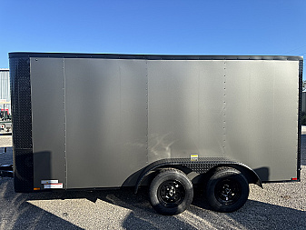 New 2026 Arising 7X14 TANDEM AXLE 7000 LB GVWR Cargo / Enclosed Trailer WITH .080 CHARCOAL COMPOSITE EXTERIOR, BLACKOUT PACKAGE, 6'3  INTERIOR HEIGHT, FULL TUBE FRAME, REAR RAMP DOOR