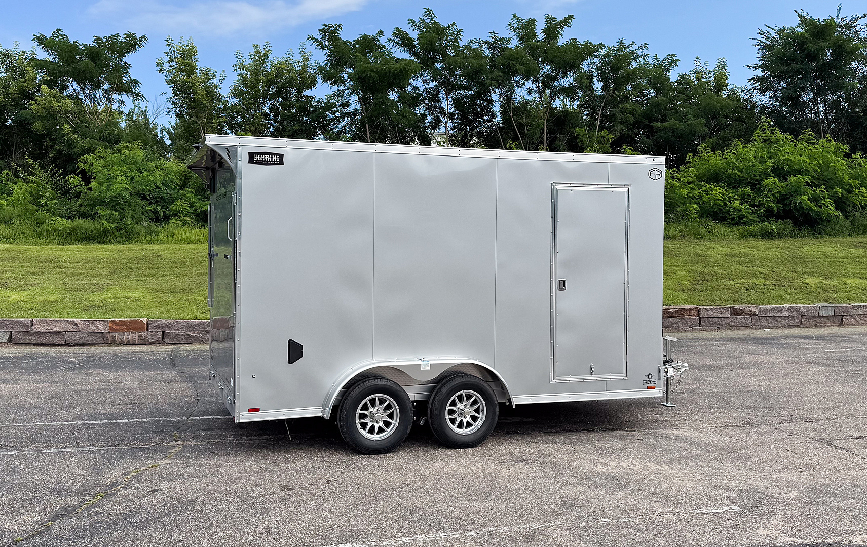New Lightning 7.5x14 Aluminum Enclosed Trailer - Rear ramp door!
