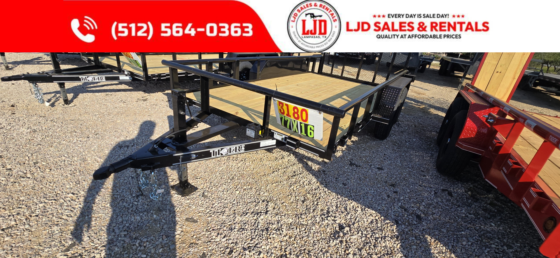 New 2025 Tiger - Utility Trailer 77x14 - Brakes - 7K GVWR