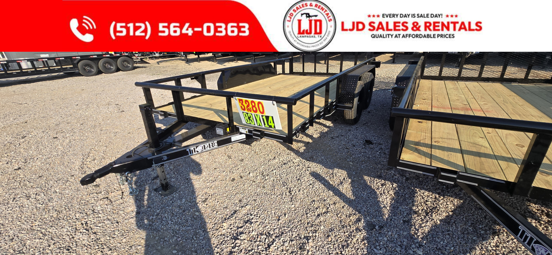 New 2025 Tiger - Utility Trailer 83x14 - Brakes - 7K GVWR