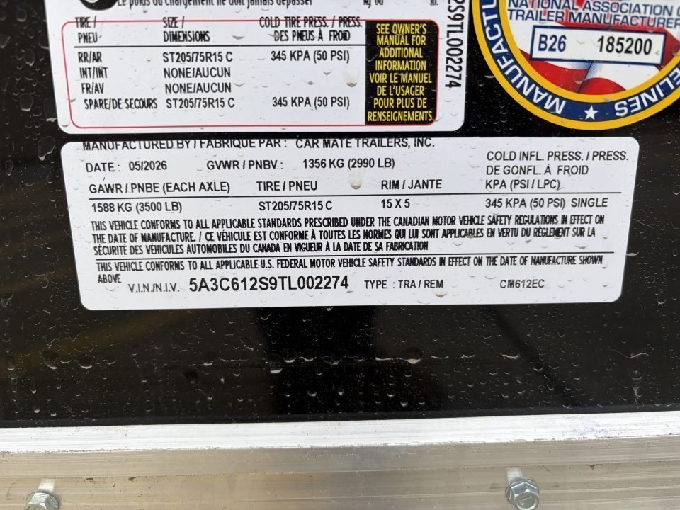 New 2026 Car Mate Trailers 6x12 Sportster Enclosed Trailer - Black w/ Ramp - 2990# GVWR