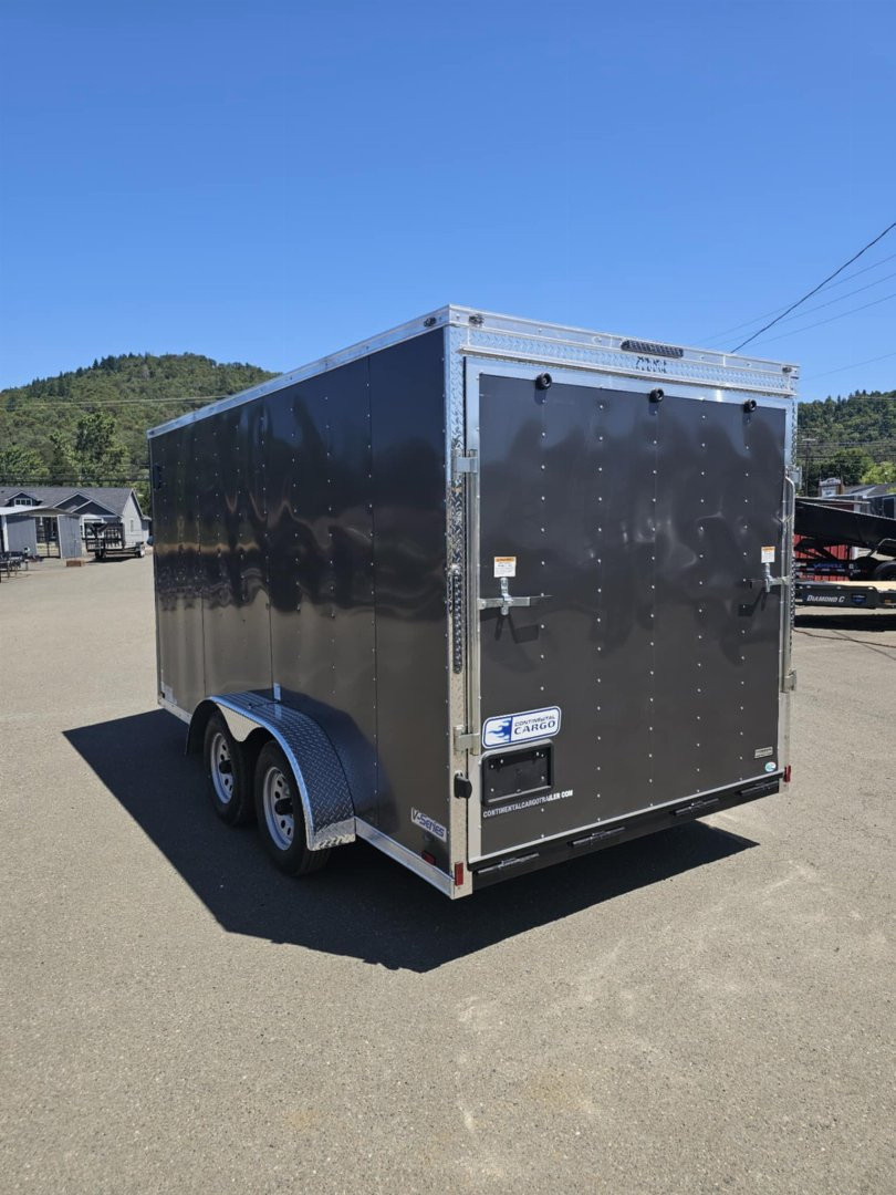 New ENCLOSED CARGO BOX 2026 CONTINENTAL VHW714TA2 7x14 Trailer CHARCOAL RAMP
