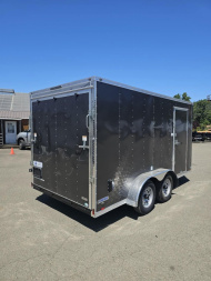 New ENCLOSED CARGO BOX 2026 CONTINENTAL VHW714TA2 7x14 Trailer CHARCOAL RAMP