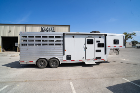 Used 2020 Exiss Trailers 8'6" Shortwall Gooseneck with Living Quarters Stock / Stock Combo Trailer