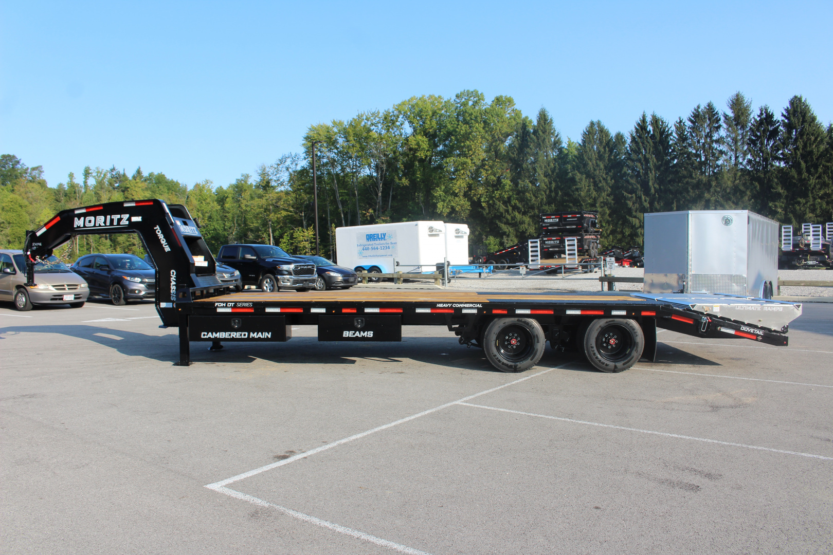 New 2025 Moritz FDGH DT 20' + 5' GOOSENECK Deckover Flatbed Trailer- Full Width Aluminum Ramps- 25900# GVW