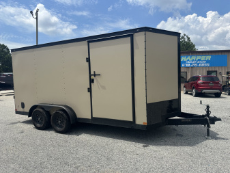 Used USED 2025 COVERED WAGON 7X16 TANDEM AXLE ENCLOSED TRAILER WITH BLACKOUT KIT ($576 DOWN ON RTO)