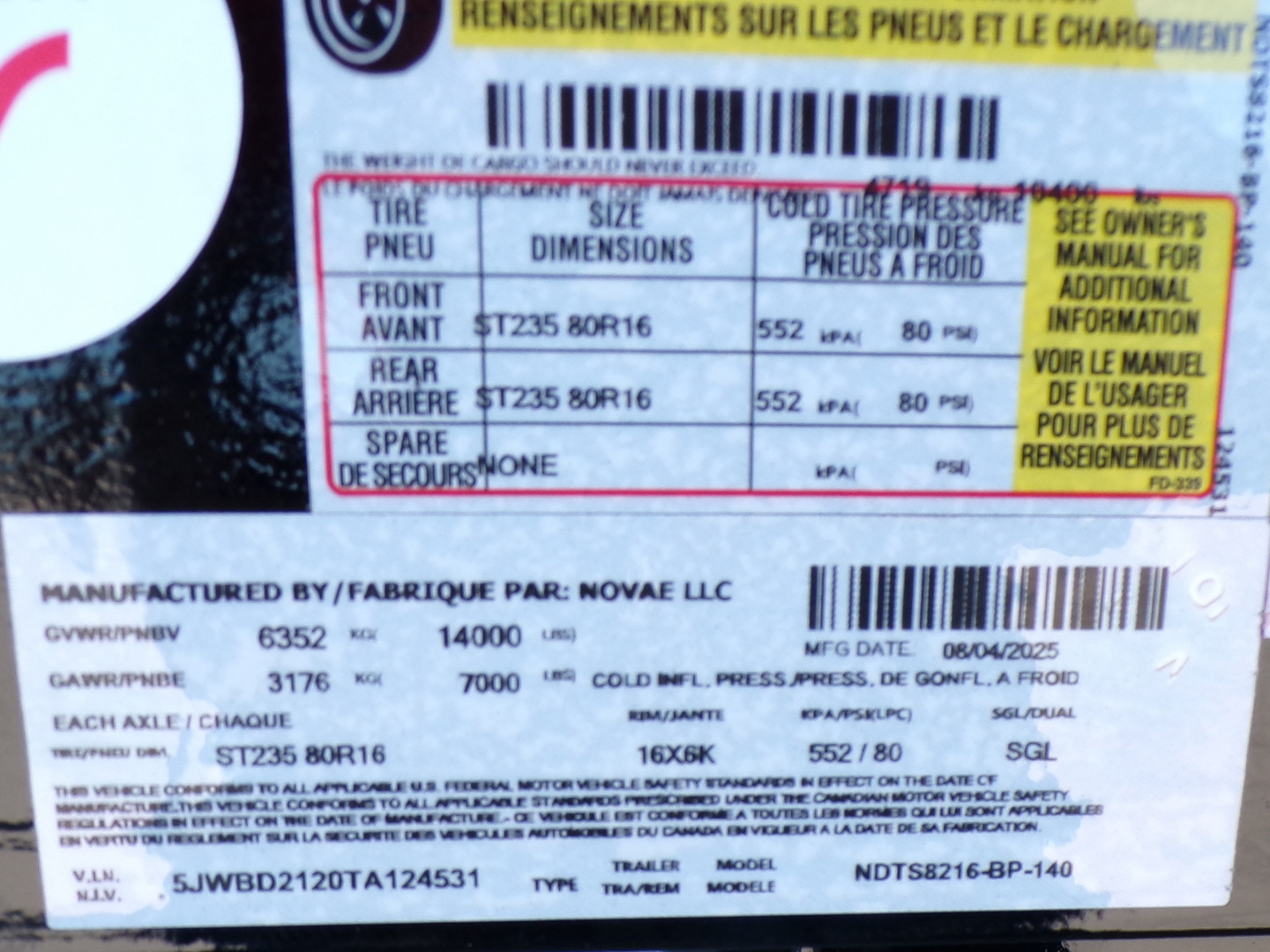 New 2026 Midsota Nova DT 8216 - 45" - 14K Dump Trailer - 531