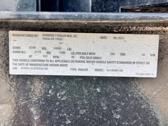 New 2025 Diamond T 7-14 Dump 7K Axles