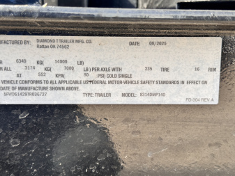 New 2025 Diamond T 7-14 Dump 7K Axles