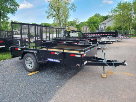 New 6 x 10 Sure Trac Steel High Side Utility Trailer, 3k GVWR ***w/Spring Assist Fold-Flat Gate, Spare Tire Mount, Set Back Jack