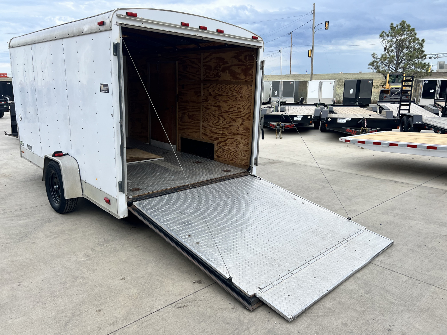 Used 1998 Forest River 7x12 + 2’V Nose Rear Ramp Enclosed Cargo Trailer Treadplate Floor