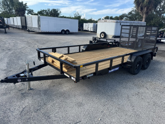New 2026 Sure-Trac 7X16 TANDEM AXLE 7000 LB GVWR TUBE TOP Utility Trailer WITH ELECTRIC BRAKES, SPRING ASSIST REAR RAMP/GATE, POWDER COATED, GREAT WARRANTY