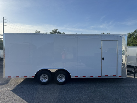 New 2026 Arising 8.5X20 TANDEM AXLE 10000 LB GVWR Cargo / Enclosed Trailer WITH 7FT INTERIOR HEIGHT, WHITE .080 COMPOSITE EXTERIOR, SHELVING IN FRONT V NOSE, 12 D RINGS IN DOUBLE 3/4  PLYWOOD FLOOR
