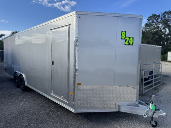 New 2026 ALCOM 8.5X24 TANDEM AXLE 10000 LB GVWR ALUMINUM Car / Racing Trailer WITH 6'9  INTERIOR HEIGHT, PAIR OF 5200 LB AXLES, SCREWLESS EXTERIOR, 1 PIECE ALUMINUM ROOF, 4 D RING TIE DOWNS