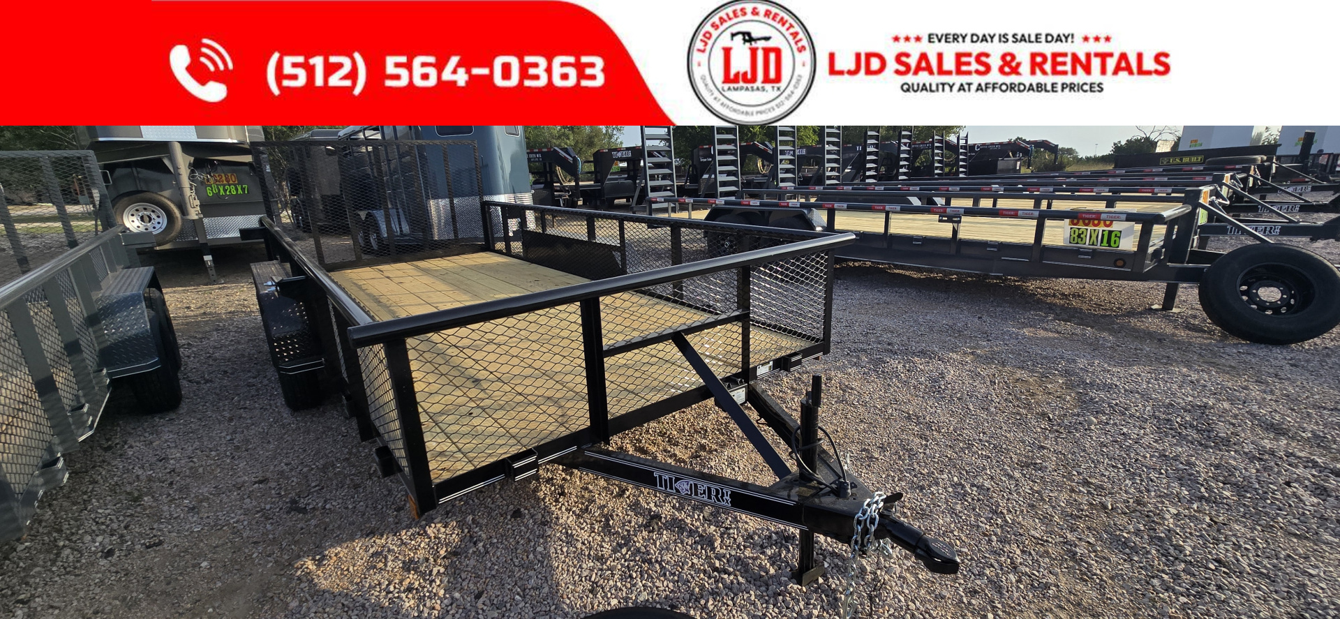 New 2025 Tiger - 83" x 16' Utility Trailer - 4' Gate
